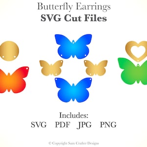 Papillon Boucles D'oreilles Conception DIY Facile SVG Pdf PNG Coupe Fichiers Bois Cuir Acrylique Glowforge Silhouette Cricut Machine De Découpe Laser