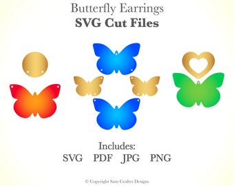 Butterfly Earrings Design DIY Easy SVG Pdf PNG Cut Files Wood Leather Acrylic Glowforge Silhouette Cricut Cutting Machine Laser