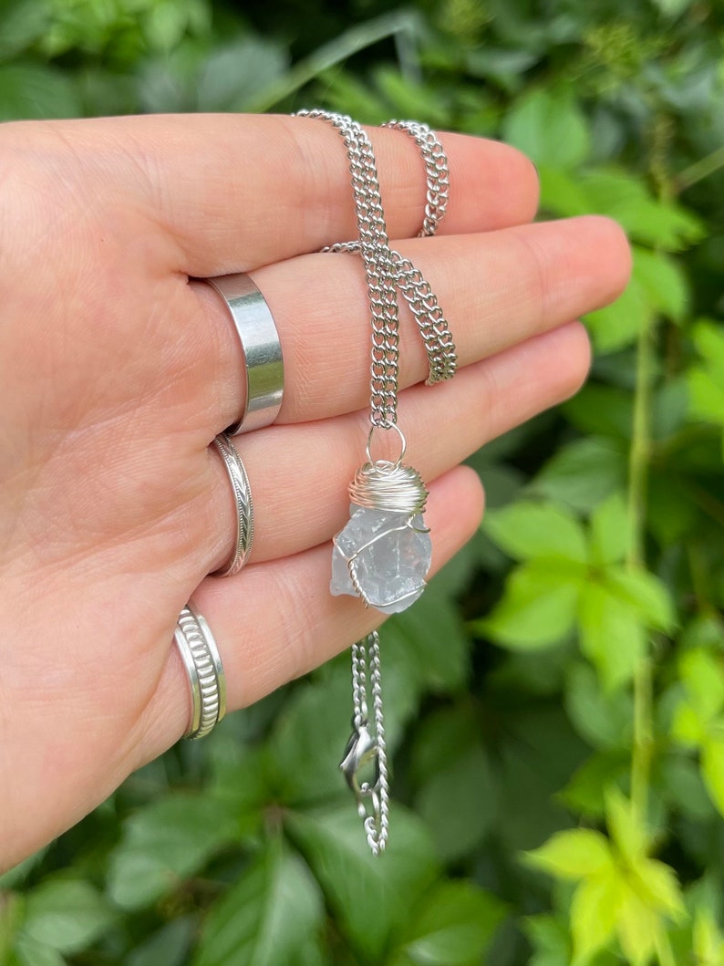 Wire Wrapped Raw Celestite Necklace, Raw Celestite, Rough Celestite, Rough Crystal, Raw Crystal Necklace, Rough Wire Wrapped, Hand Wrapped image 3