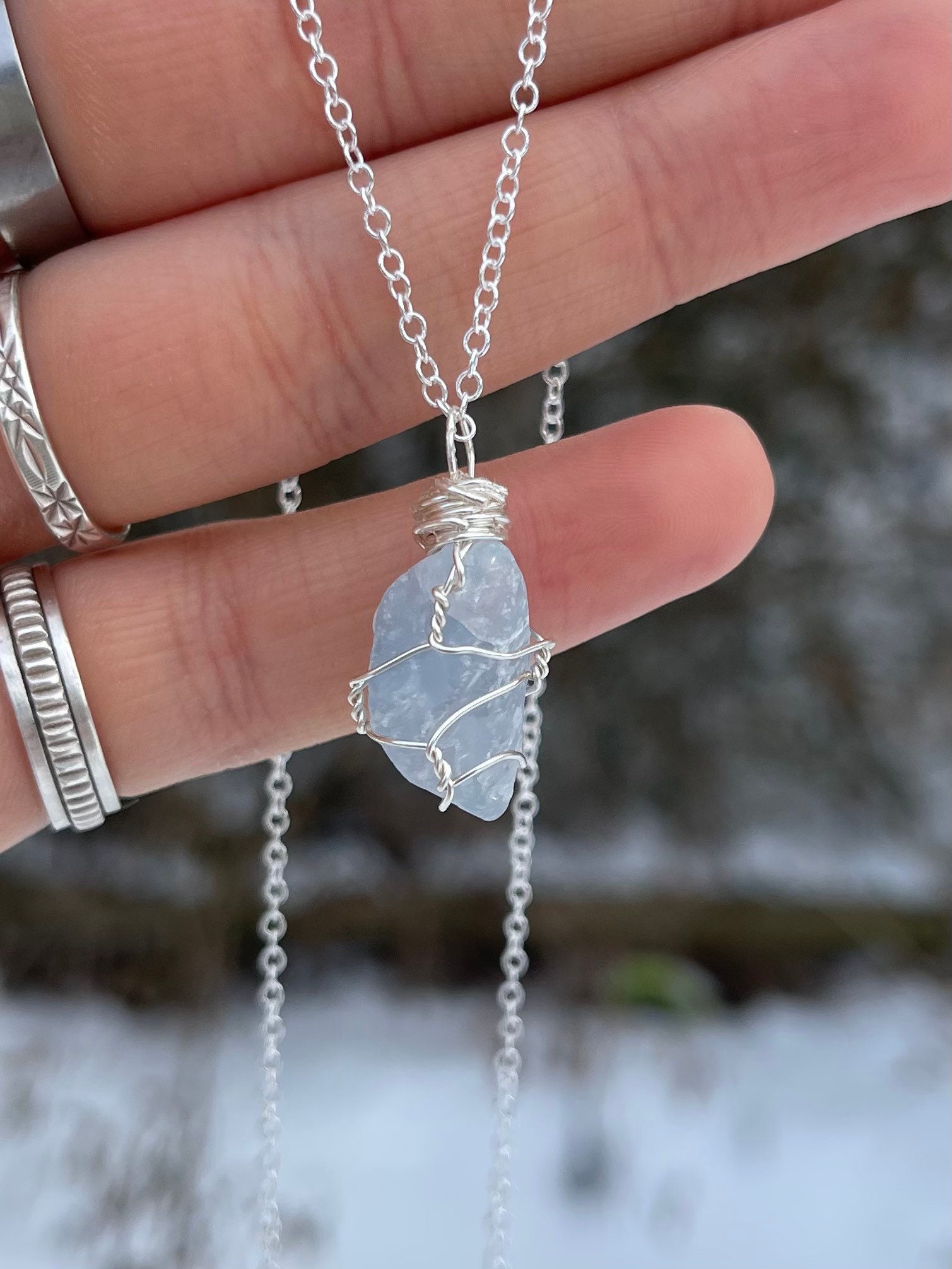 Wire Wrapped Raw Celestite Necklace Raw 