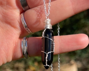 Wire Wrapped Double Terminated Obsidian Necklace