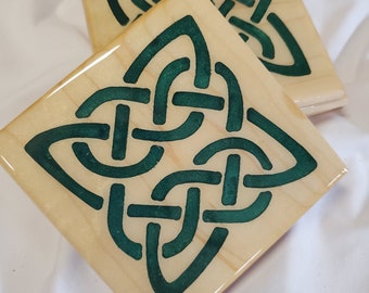 Square Celtic Knot Wood and Epoxy Coasters