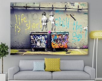 Banksy's Life Is Short Graffiti Canvas Wall Art, Urban Style Canvas, Kids Wall Art, Canvas Art Print