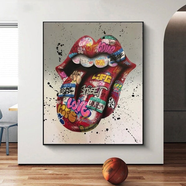 Graffiti Tongue Canvas Wall Art, Urban Style Canvas, Graffiti Wall Art, Kids Wall Art, Canvas Art Print