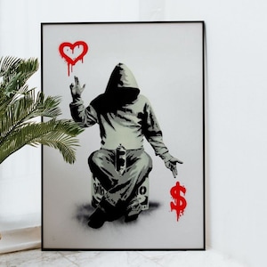 Love Over Money Banksy Canvas Wall Art, Urban Style Canvas, Graffiti Wall Art, Banksy Art, Kids Wall Decor, Canvas Art Print