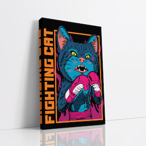 Fighting Cat Canvas Wall Art, Crazy Cat Lady Art, Canvas Art Print