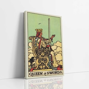 Koningin van zwaarden canvas muurkunst, tarotkaart kunst, canvas kunstafdruk