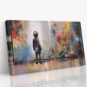 Boy With Graffiti Canvas Wall Art, Modern Wall Art, Kids Art, Graffiti Art, Canvas Art Print