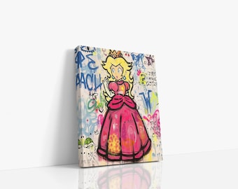 I'm in Another Castle EGHNA Canvas Wall Art, Urban Style Canvas, Princess Peach Art, Feminine Wall Art, Video Game Canvas Art Print