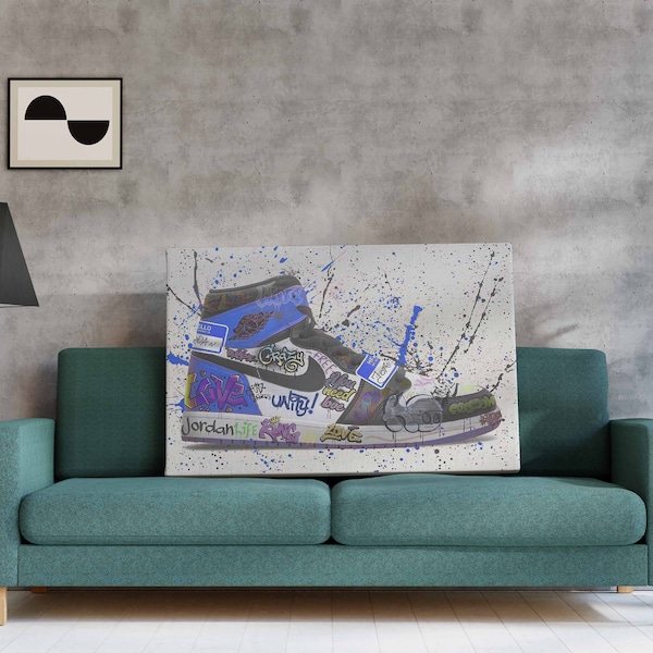 Graffiti Blue Jordans Canvas Wall Art, Urban Style Canvas, Graffiti Wall Art, Kids Wall Art, Canvas Art Print