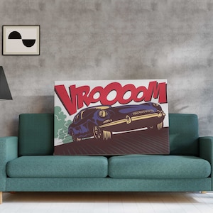 Vroom Canvas Wall Art, Urban Style Canvas, Cartoon Wall Art, Kids Wall Decor, Canvas Art Print