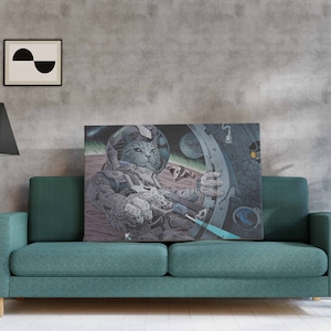 Space Explorer Cat Canvas Wall Art, Space Art, Sci-Fi Art, Animal Art, Canvas Art Print