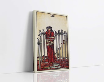 Acht van zwaarden canvas muurkunst, tarotkaartkunst, canvaskunstdruk