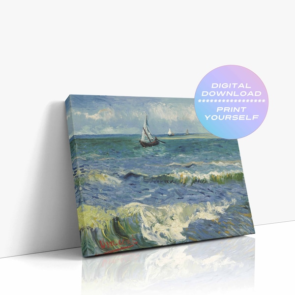 Van Gogh Seascape Near Les Saintes-Maries-de-la-Mer Digital Download Printable Wall Art, Vintage Wall Art, Digital Art Print
