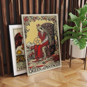 Koningin van Pentakels canvas muurkunst, tarotkaartkunst, canvaskunstdruk