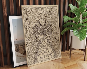 Arte da parete su tela Regina di cuori, tela di carte da gioco Lenormand, arte stregata, arte gotica, stampa artistica su tela