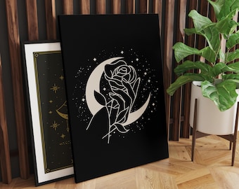 Night Rose Canvas Wall Art, Feminine Art, Witchy Art, Canvas Art Print