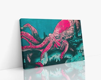 Octopus Canvas Wall Art, Modern Wall Art, Kids Art, Animal Art, Canvas Art Print