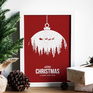 Ornement de Noël Silhouette Canvas Wall Art, Art de la carte de Noël, Art mural pour enfants, Art des vacances, Impression d’art saisonnière d’hiver