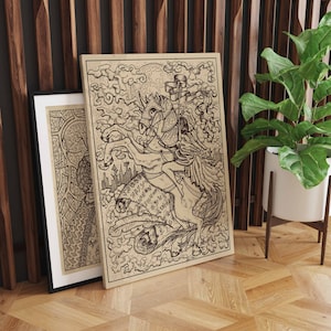 The Rider canvas muurkunst, canvas Lenormand speelkaart, heksenkunst, gotische kunst, canvaskunstdruk