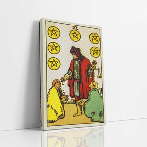 Zes van pentakels canvas muurkunst, tarotkaartkunst, canvaskunstdruk