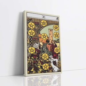 Tien van pentakels canvas muurkunst, tarotkaartkunst, canvaskunstdruk