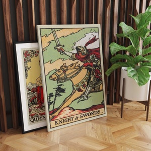 Ridder van zwaarden canvas muurkunst, tarotkaart kunst, vrouwelijke muurkunst, canvaskunst print