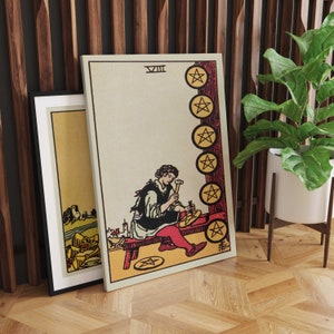 Huit de Pentacles Canvas Wall Art, Tarot Card Art, Canvas Art Print