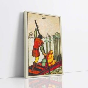 Zes van zwaarden canvas muurkunst, tarotkaartkunst, canvaskunstdruk