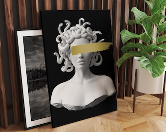 Medusa Gold Statue Canvas Wall Art, Urban Style Canvas, Modern Wall Art, Greek Art, Kids Wall Decor, Canvas Art Print