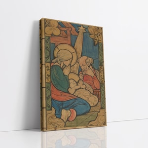 Sztuka ścienna na płótnie witrażowym z okazji świąt Bożego Narodzenia, sztuka na kartce świątecznej, sztuka ścienna w stylu vintage, sztuka świąteczna, zimowy sezonowy wydruk artystyczny