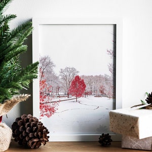 Art mural sur toile d’arbres d’hiver, art de carte de Noël, art mural pour enfants, art de vacances, impression d’art saisonnière d’hiver