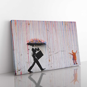 Banksy in the Rain Canvas Wall Art, Urban Style Canvas, Graffiti Wall Art, Banksy Art, Kids Wall Decor, Canvas Art Print