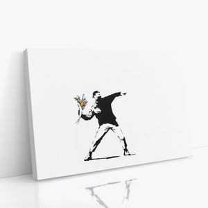 Banksy's Love is in the Air Graffiti Canvas Wall Art, Urban Style Canvas, Graffiti Wall Art, Canvas Art Print