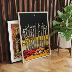 Tien van zwaarden canvas muurkunst, tarotkaart kunst, canvas kunstafdruk