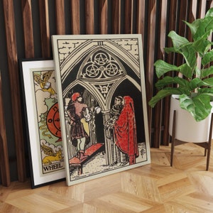 Three of Pentacles Canvas Wall Art, Tarot Card Art, Canvas Art Print