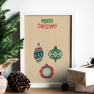 Christmas Ornaments Canvas Wall Art, Christmas Card Art, Holiday Art, Winter Seasonal Art Print