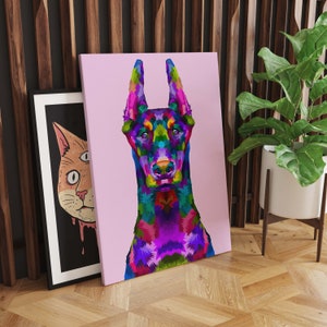 Rainbow Doberman Canvas Wall Art, Kids Wall Art, Canvas Art Print