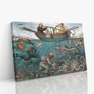 The Diver of the River Suez Canvas Wall Art, Historical Art, Political Cartoon Art, Canvas Art Print