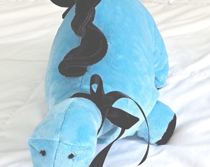 27" Long x 12" Tall Minky Plush Stuffed Blue Dino with Black Minky Crest