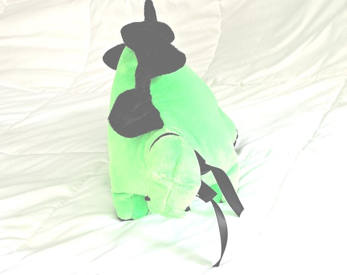 27 long x 12 tall Lime Minky Stuffed Dino with black Minky Crest