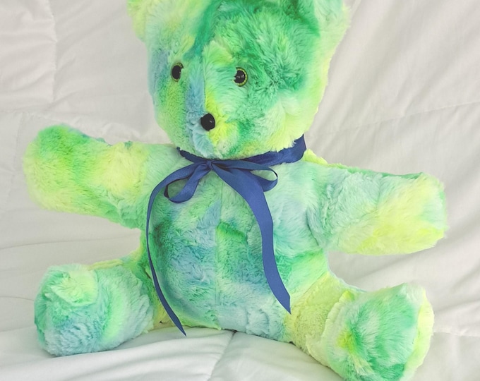 17"x13" Green Tie Dye Shaggy Sitting Bear