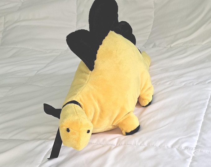 27"Long x 12" Tall Yellow Minky Plush Stuffed Dino with Black Minky Crest