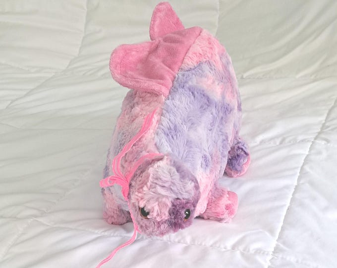 27" Long Shaggy Tie Dye Dino wuth Pink Crest