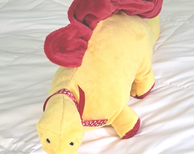 27" Long x 12" Tall Yellow Minky Plush Dino with Red Crest