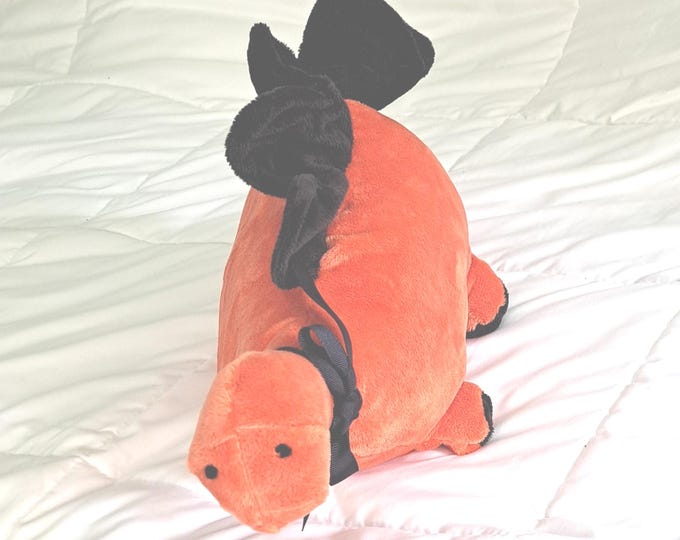 27" Long x 12" Tall Orange Minky Plush Stuffed Dino with Black Crest