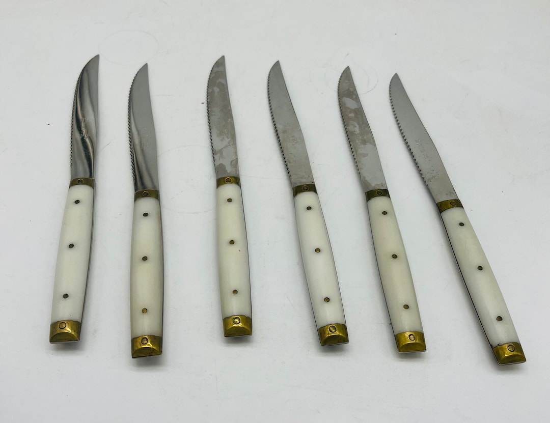1950s Vintage Neiman Marcus Serrated, Stainless Steel Steak Knives With