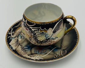 Gorgeous Japanese,  Moriage, Dragonware, Lithophane Cup and Saucer