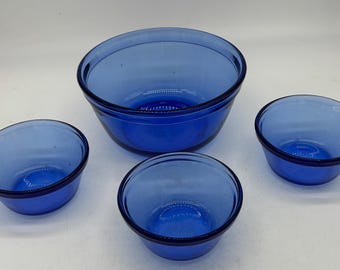 Anchor Hocking Blue Glass Mixing Bowl Set: Mid-century Kitchen - Etsy