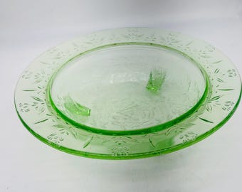 Vintage, Vaseline, Green Footed Glass Bowl